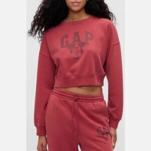 DISNEY GAP Fleece Set Size XS Women Crop Sweatshirt Jogger Set Mickey Mouse Red